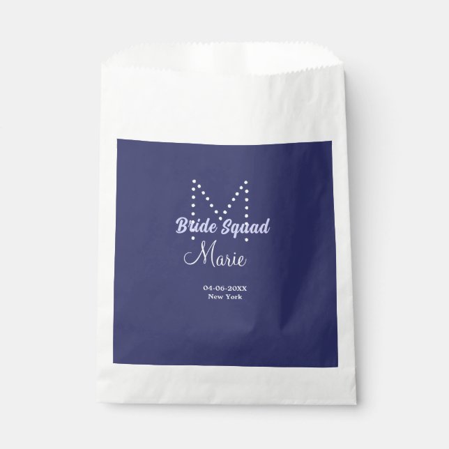 Bride squad add name monogram bridesmaid purple wh favour bags (Front)