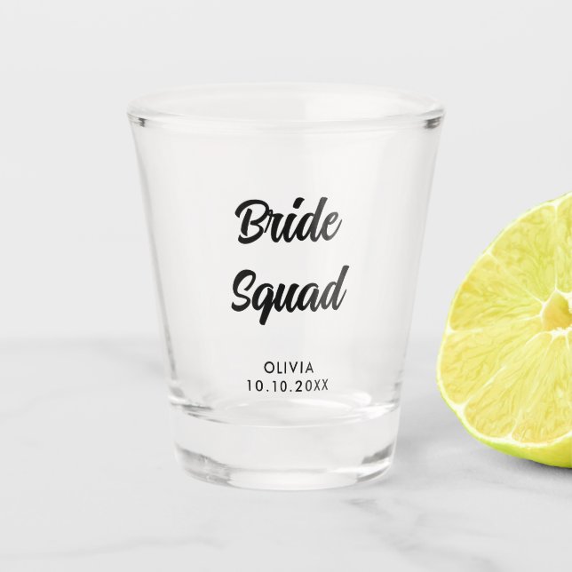 Bride Squad Bridal Shower Bachelorette Party Name Shot Glass (Front)