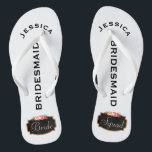 Bride Squad | Bridesmaid Beach Wedding Jandals<br><div class="desc">Customised, fun floral beach wedding flip flop sandals- Faux chalkboard design at bottom with popular rose gold glitter look edges and vintage style pink rose floral wreath. Reads Bride, then Squad, on other sandal in elegant style, peachy pink letters. Bridesmaid is printed down the middle of each thong sandal in...</div>