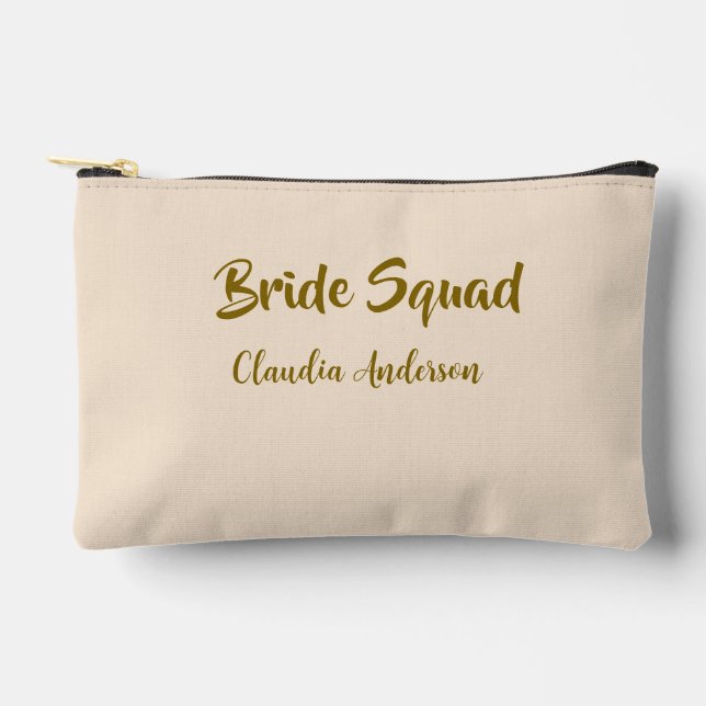 Bride squad bridesmaid name golden orange wedding  accessory pouch (Front)