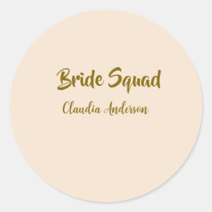 Bride squad bridesmaid name golden orange wedding classic round sticker