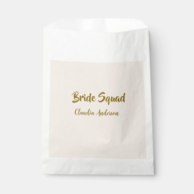 Bride squad bridesmaid name golden orange wedding  favour bags (Front)