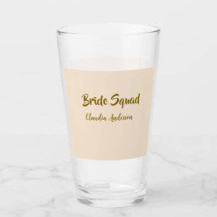Bride squad bridesmaid name golden orange wedding  glass