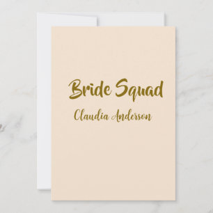 Bride squad bridesmaid name golden orange wedding invitation