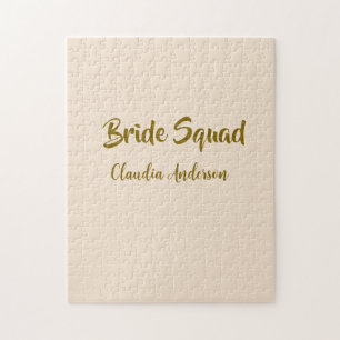 Bride squad bridesmaid name golden orange wedding  jigsaw puzzle