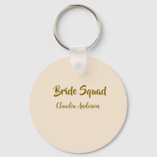 Bride squad bridesmaid name golden orange wedding key ring