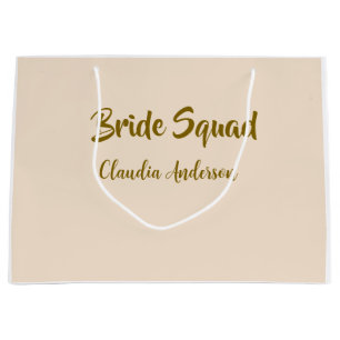 Bride squad bridesmaid name golden orange wedding large gift bag