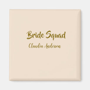 Bride squad bridesmaid name golden orange wedding magnet