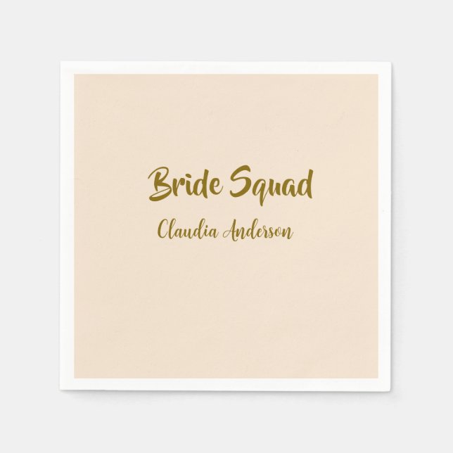Bride squad bridesmaid name golden orange wedding  napkin (Front)