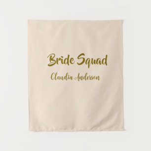 Bride squad bridesmaid name golden orange wedding tapestry