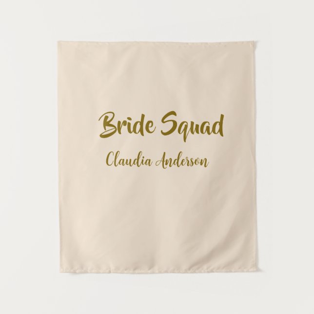 Bride squad bridesmaid name golden orange wedding  tapestry (Front)