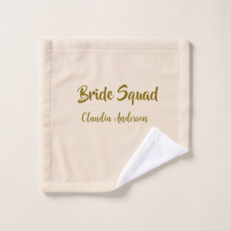 Bride squad bridesmaid name golden orange wedding  wash cloth