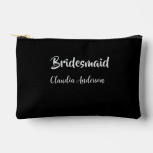 Bride squad bridesmaid name silver black wedding accessory pouch