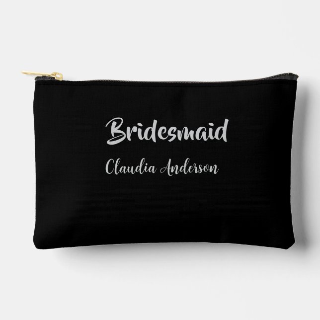 Bride squad bridesmaid name silver black wedding  accessory pouch (Front)