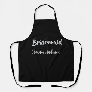 Bride squad bridesmaid name silver black wedding apron