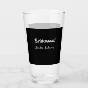 Bride squad bridesmaid name silver black wedding glass