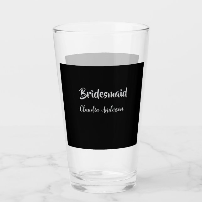 Bride squad bridesmaid name silver black wedding  glass (Front)