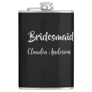 Bride squad bridesmaid name silver black wedding  hip flask