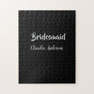 Bride squad bridesmaid name silver black wedding  jigsaw puzzle