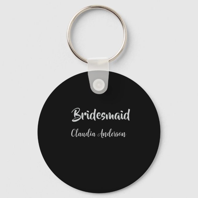 Bride squad bridesmaid name silver black wedding  key ring (Front)