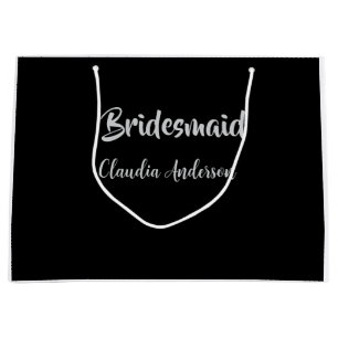 Bride squad bridesmaid name silver black wedding large gift bag