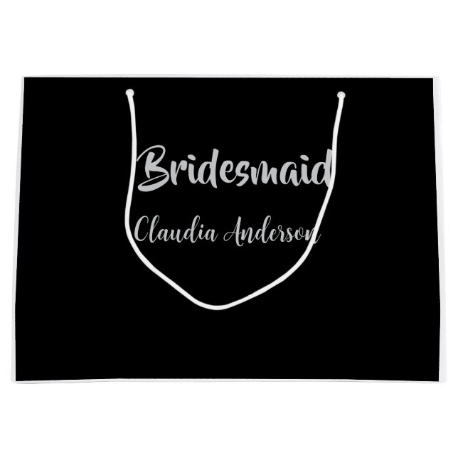 Bride squad bridesmaid name silver black wedding  large gift bag (Front)