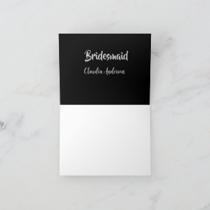 Bride squad bridesmaid name silver black wedding thank you card