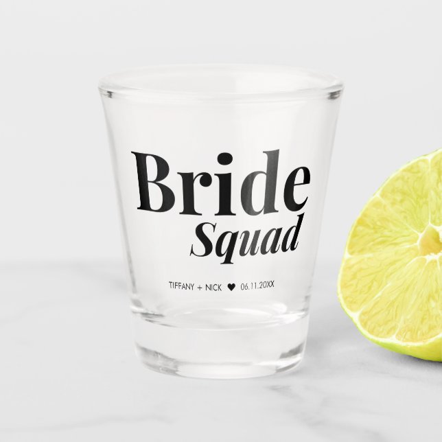 Bride Squad Bridesmaid Wedding Favour Shot Glass (Front)