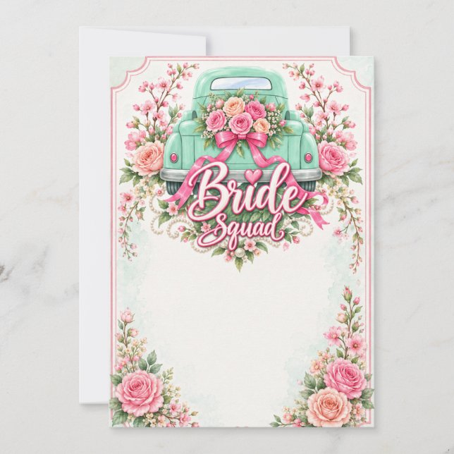 Bride Squad Floral Truck Blank Invitation (Front)