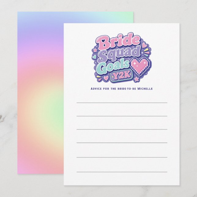 Bride Squad Goals Y2K Bachelorette Advice Card (Front/Back)