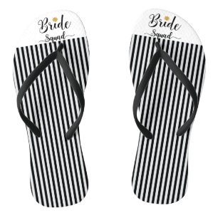 Bride Squad gold flower black white stripes Jandals