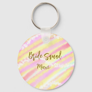 Bride squad golden pastel pink colorful glitter br key ring