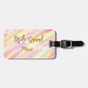 Bride squad golden pastel pink colorful glitter br luggage tag