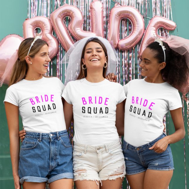 Bride Squad | Hot Pink Bachelorette Bridesmaid T-Shirt (Creator Uploaded)