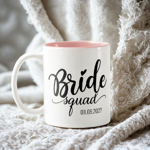 'Bride Squad' modern black script custom wedding Two-Tone Coffee Mug
