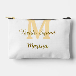 Bride squad monogram golden bridal shower simple  accessory pouch