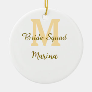 Bride squad monogram golden bridal shower simple  ceramic tree decoration