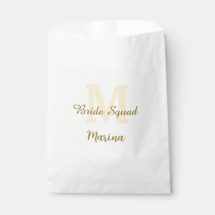 Bride squad monogram golden bridal shower simple favour bags