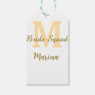 Bride squad monogram golden bridal shower simple gift tags