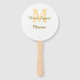 Bride squad monogram golden bridal shower simple hand fan