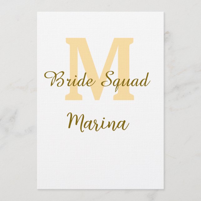 Bride squad monogram golden bridal shower simple  invitation (Front)
