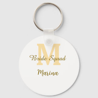 Bride squad monogram golden bridal shower simple  key ring