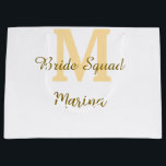 Bride squad monogram golden bridal shower simple  large gift bag<br><div class="desc">beautiful design</div>