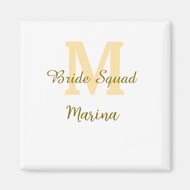 Bride squad monogram golden bridal shower simple  magnet (Front)