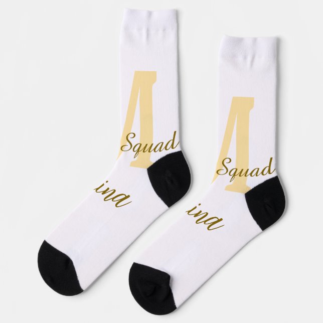 Bride squad monogram golden bridal shower simple  socks (Left)