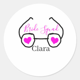 Bride squad pink black googles heart bridesmaid classic round sticker