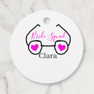 Bride squad pink black googles heart bridesmaid  favour tags