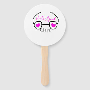 Bride squad pink black googles heart bridesmaid hand fan