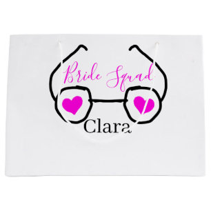 Bride squad pink black googles heart bridesmaid large gift bag