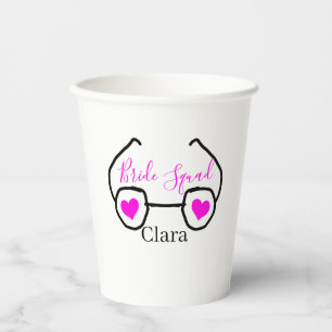 Bride squad pink black googles heart bridesmaid paper cups